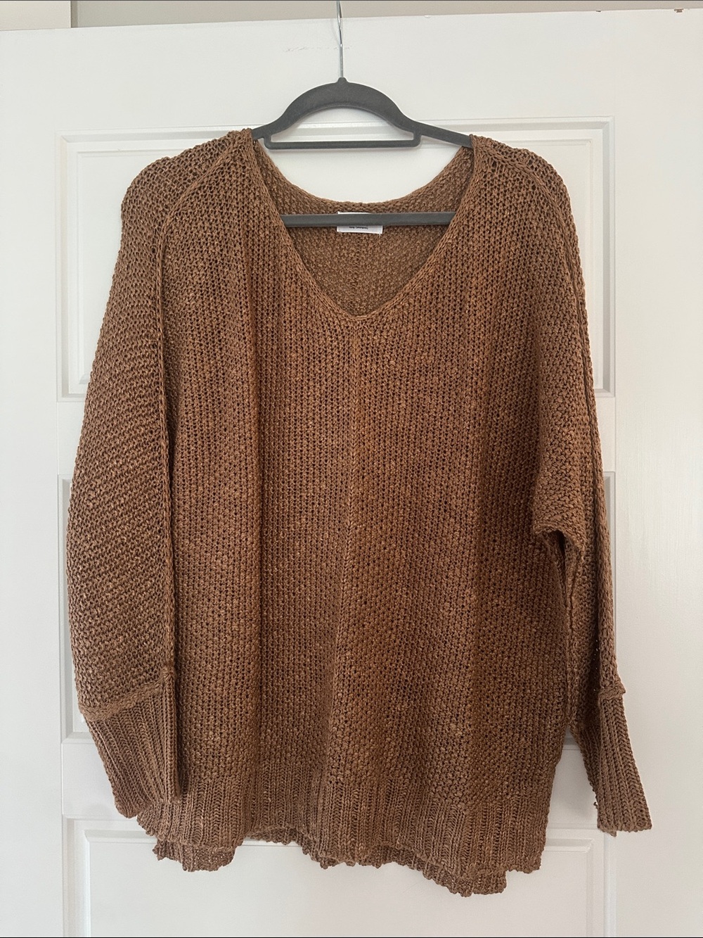 Pinkblush Women's V-Neck Chunky Knit Sweater in Brown